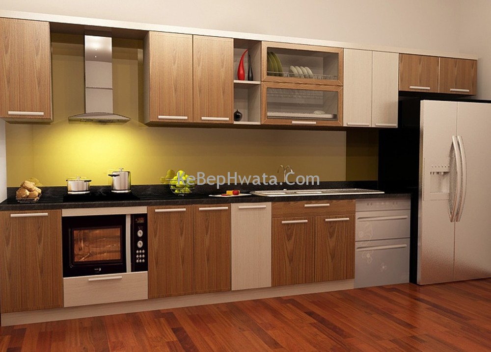 Tủ bếp inox giả gỗ mang lại vẻ sang trọng cho không gian nhà bếp
