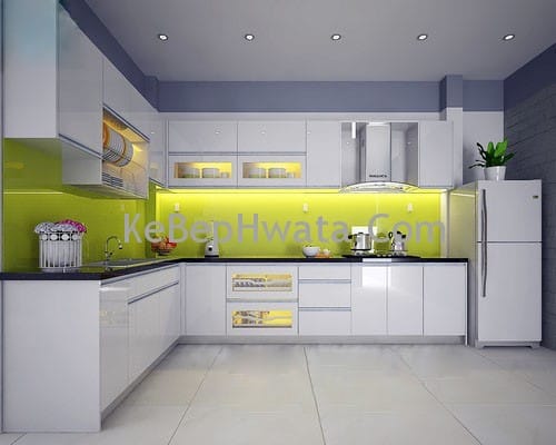Tủ bếp inox cánh acrylic màu trắng