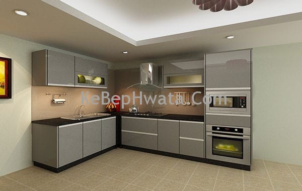 Tủ bếp Inox cánh acrylic màu nhôm