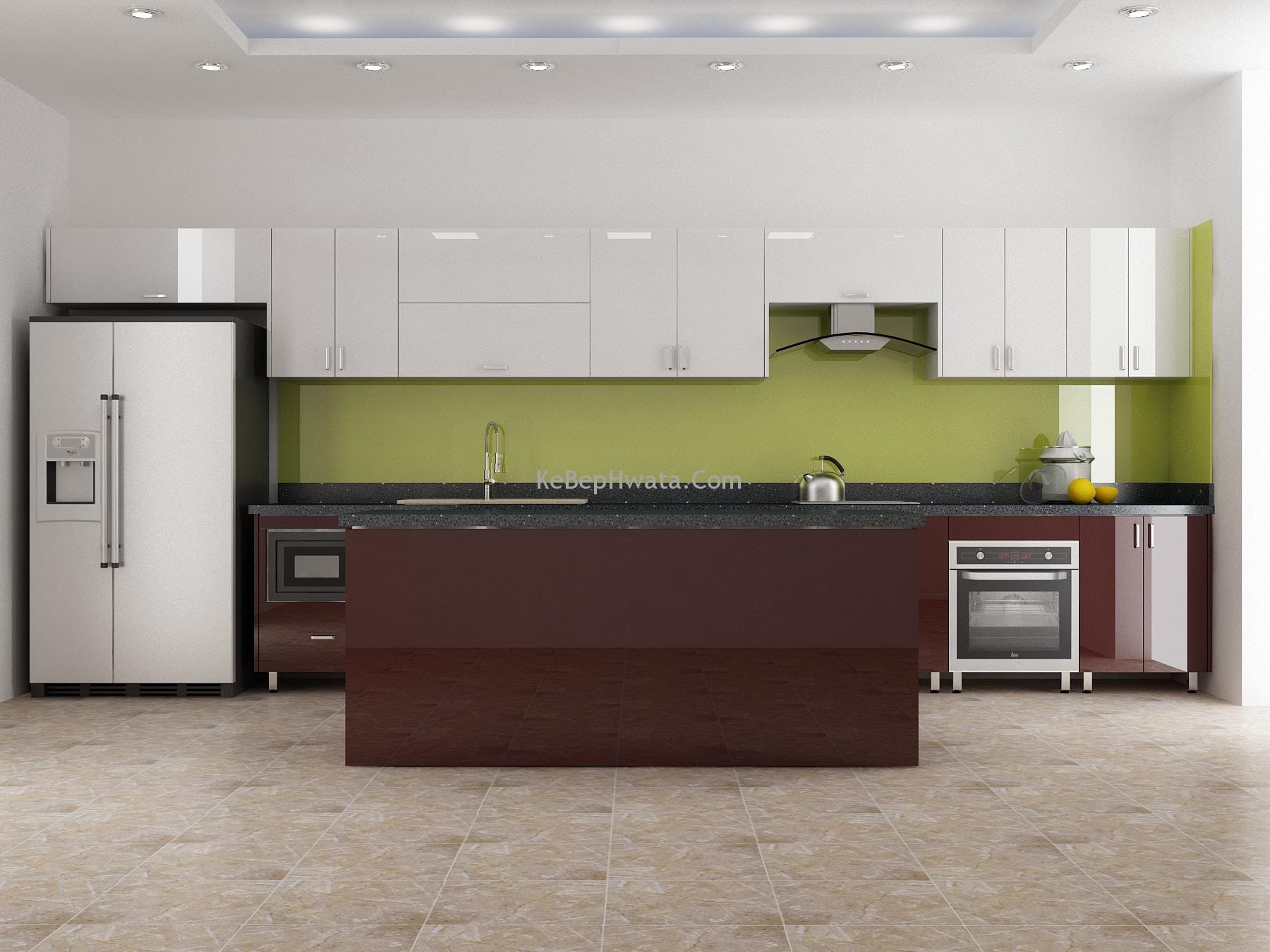 Tủ bếp Inox cánh gỗ xoan đào