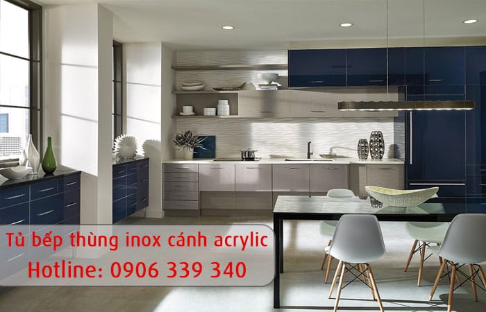 tủ bếp thùng inox cánh acrylic