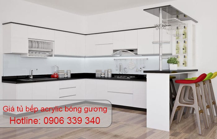 giá tủ bếp acrylic bóng gương