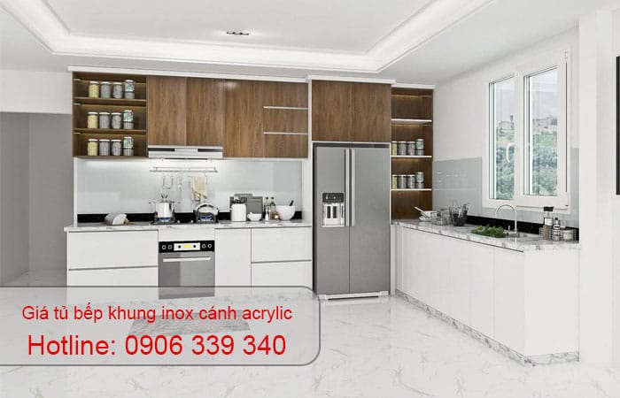 giá tủ bếp khung inox cánh acrylic