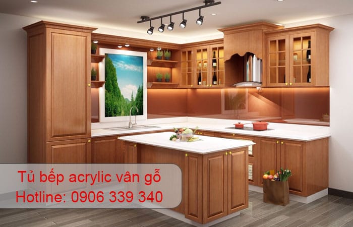 tủ bếp acrylic vân gỗ